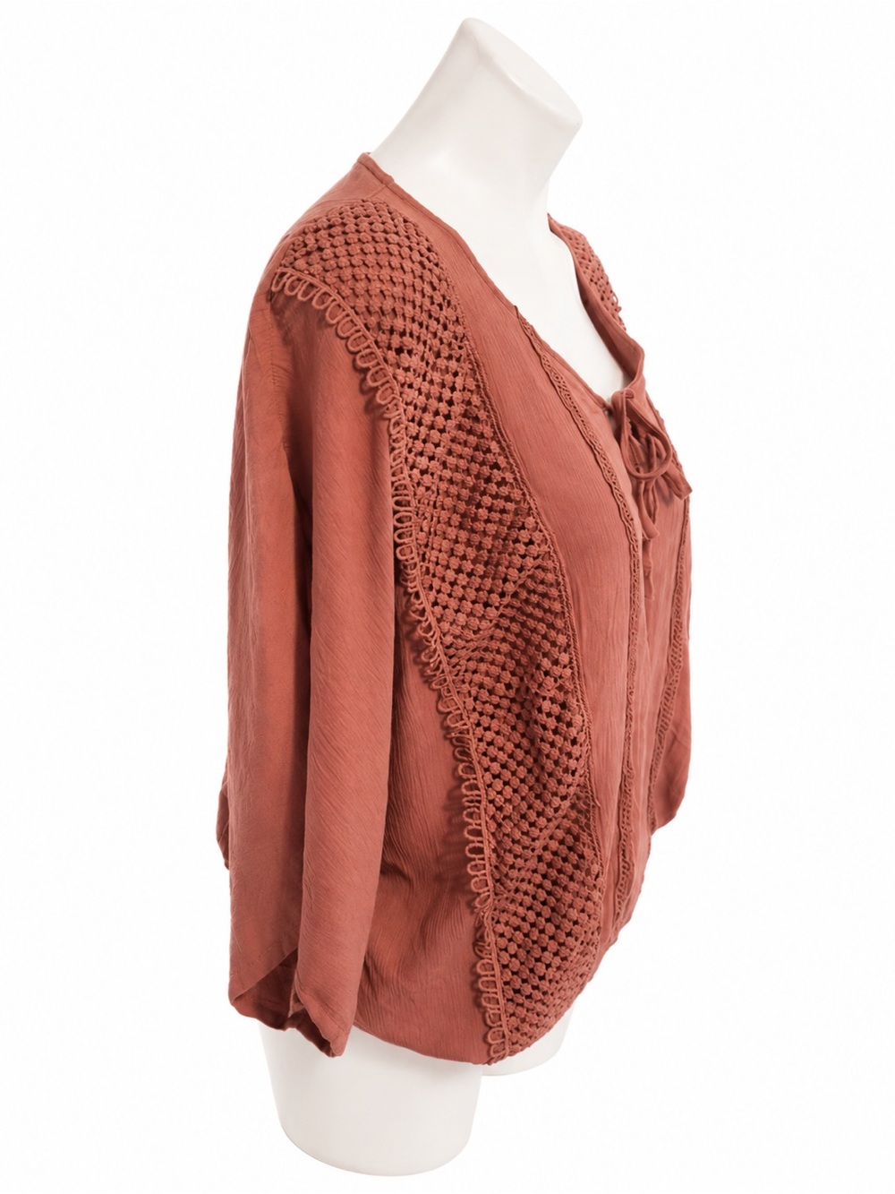 Daytrip Rust Lace-Detail Women's Peasant Blouse - Picture 3 of 6